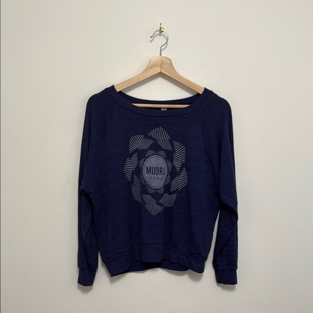 American Apparel Mudra Yoga Blue Heather Lightweight Raglan Pullover Sweatshirt